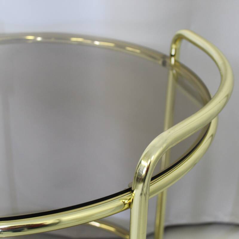 Vintage barcart, serveerwagen - goud, rookglas, jaren '70
