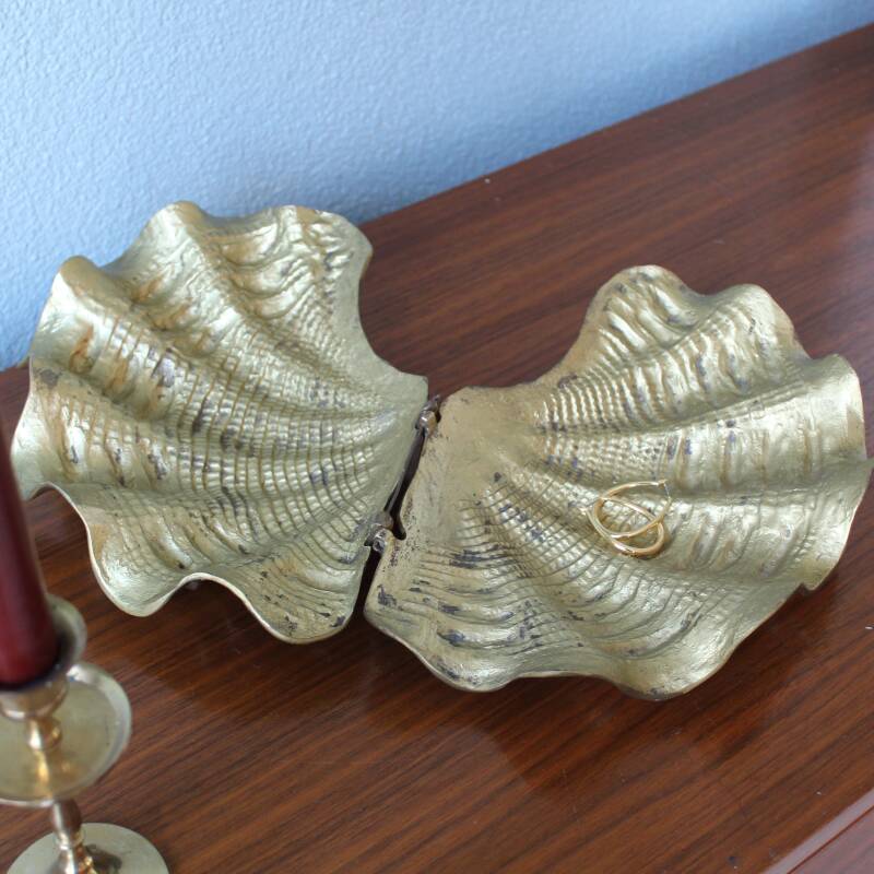 Vintage messing schelp, sieradendoos
