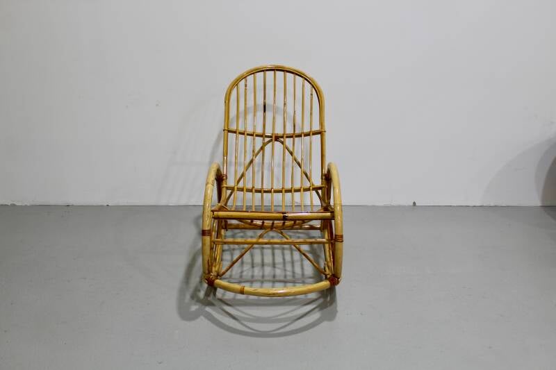 Vintage rieten schommelstoel - jaren '60 rotan | 01209