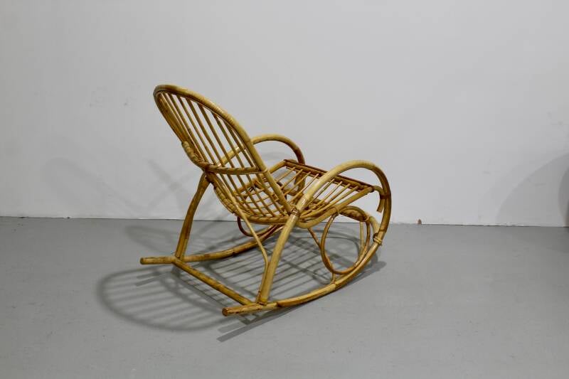 Vintage rieten schommelstoel - jaren '60 rotan | 01209