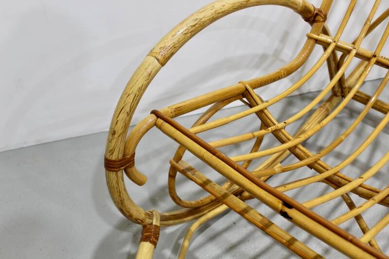 Vintage rieten schommelstoel - jaren '60 rotan | 01209
