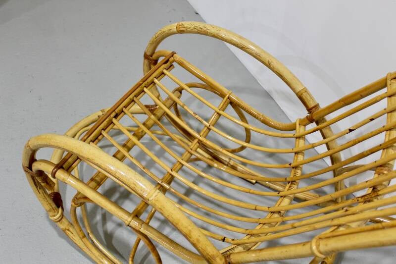 Vintage rieten schommelstoel - jaren '60 rotan | 01209