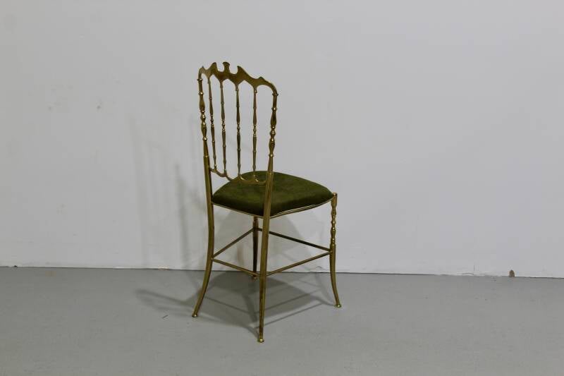 Vintage chiavari stoeltje - Italiaans, messing, groen | 01207