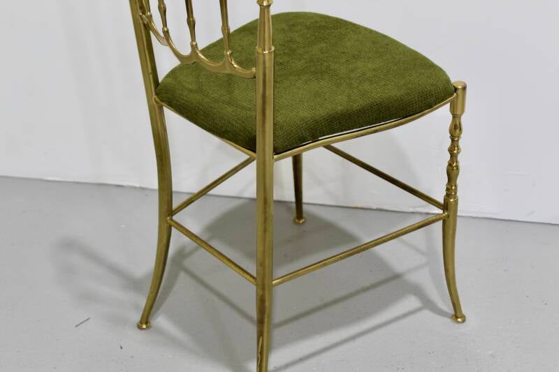Vintage chiavari stoeltje - Italiaans, messing, groen | 01207