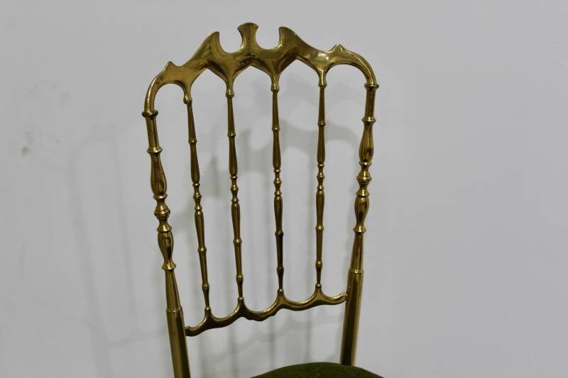 Vintage chiavari stoeltje - Italiaans, messing, groen | 01207