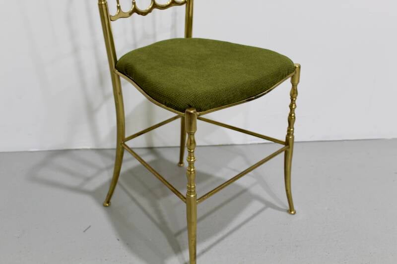 Vintage chiavari stoeltje - Italiaans, messing, groen | 01207