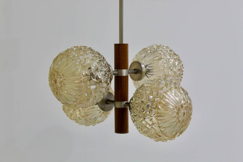 Vintage ceiling lamp, 4-arm lamp - wood, amber | 01200