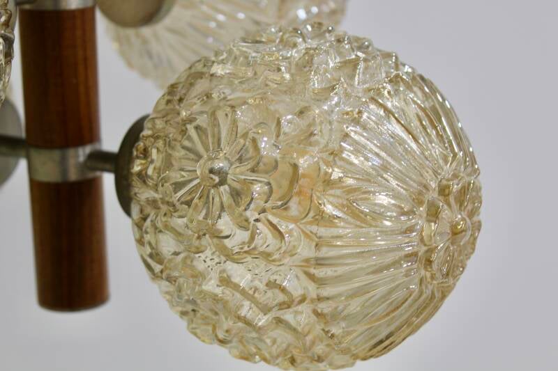 Vintage ceiling lamp, 4-arm lamp - wood, amber | 01200