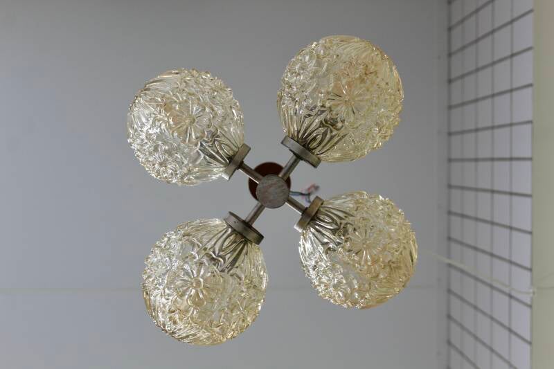 Vintage ceiling lamp, 4-arm lamp - wood, amber | 01200