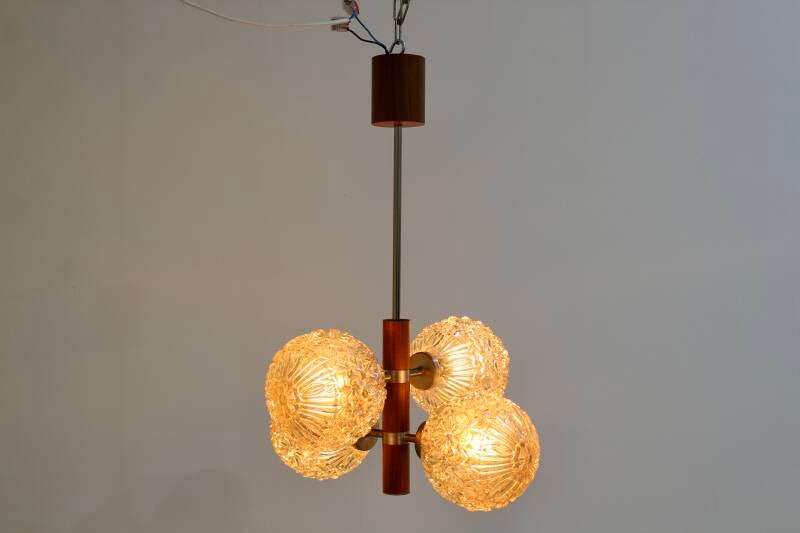 Vintage ceiling lamp, 4-arm lamp - wood, amber | 01200
