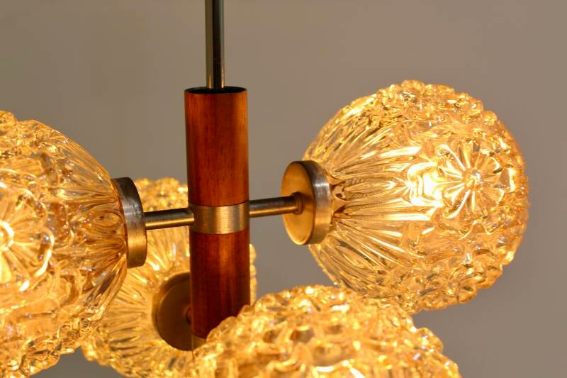 Vintage ceiling lamp, 4-arm lamp - wood, amber | 01200