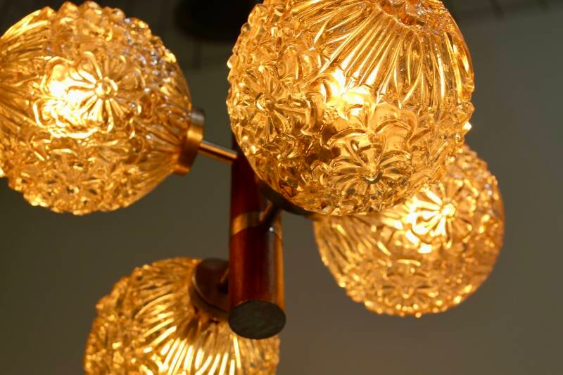 Vintage ceiling lamp, 4-arm lamp - wood, amber | 01200