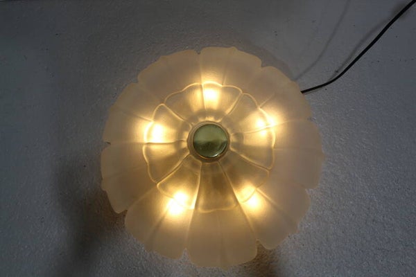Vintage Deckenlampe, Deckenleuchte - Blumenform, 70er Jahre, Messing Glas | 01202