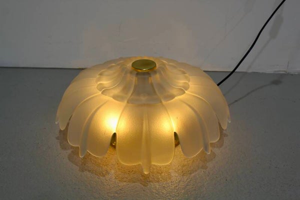 Vintage Deckenlampe, Deckenleuchte - Blumenform, 70er Jahre, Messing Glas | 01202