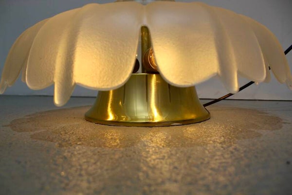 Vintage Deckenlampe, Deckenleuchte - Blumenform, 70er Jahre, Messing Glas | 01202