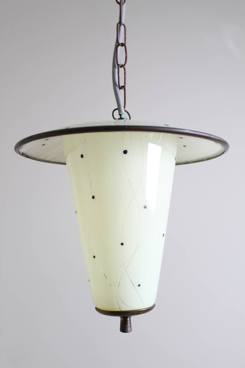 Vintage hanglamp - wit, messing, jaren '50 | 01355