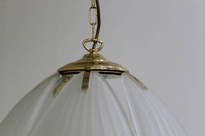 Vintage hanglamp - messing, glas, Hollywood Regency, jaren '70 | 01236