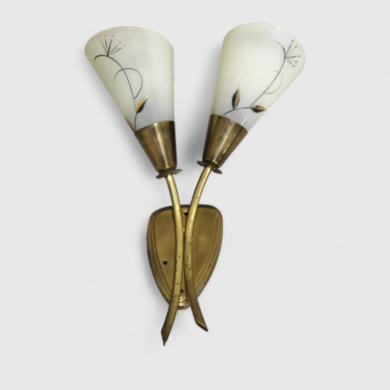 Vintage wandlamp - jaren '50, messing, glas