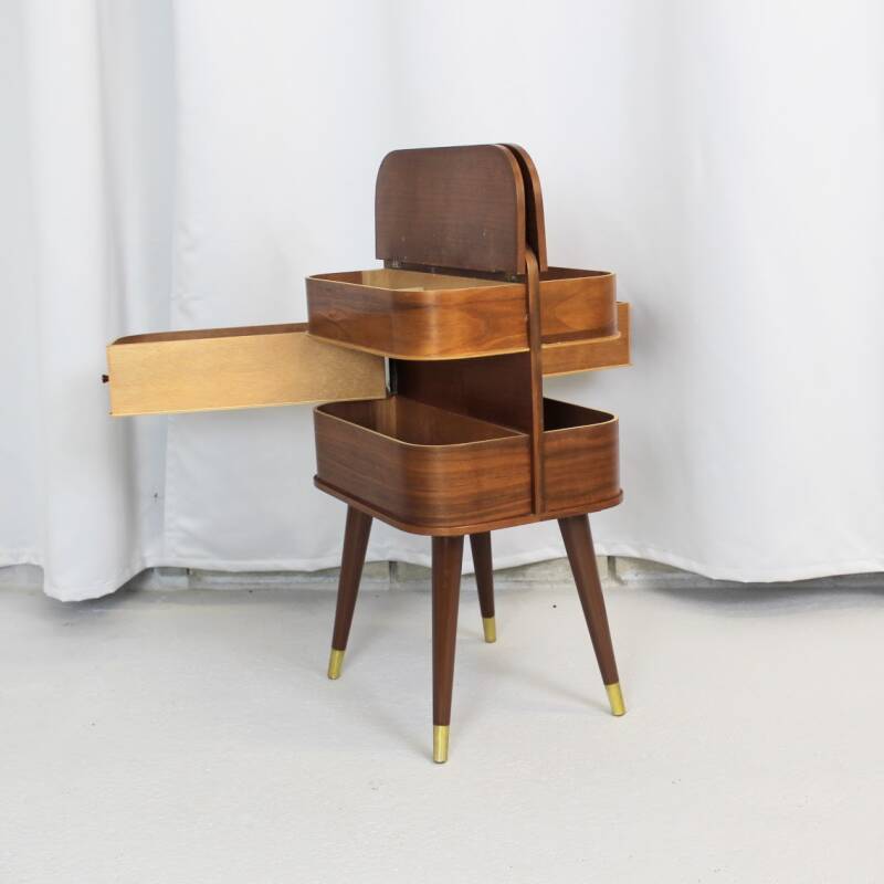 Vintage bijzetkastje, naaikastje uitschuifbaar