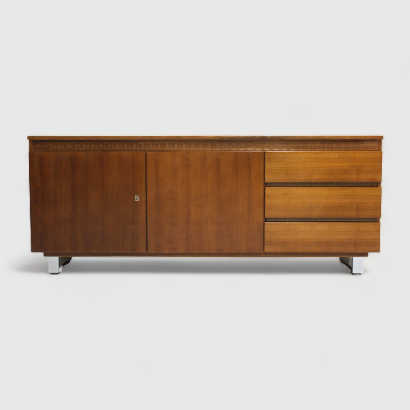 Vintage sideboard, sideboard - wood, chrome, 70s | 00984