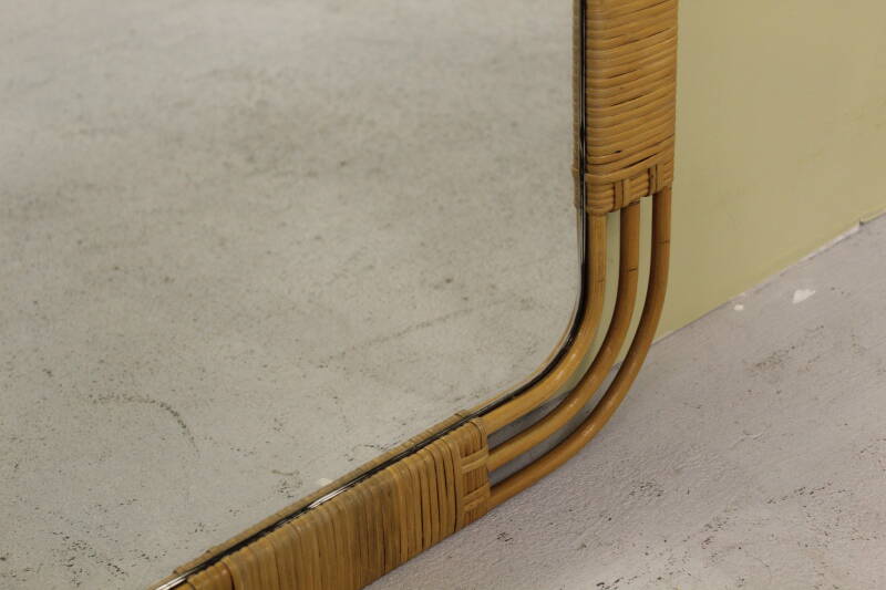 Vintage rotan spiegel - vierkant, riet, jaren '60