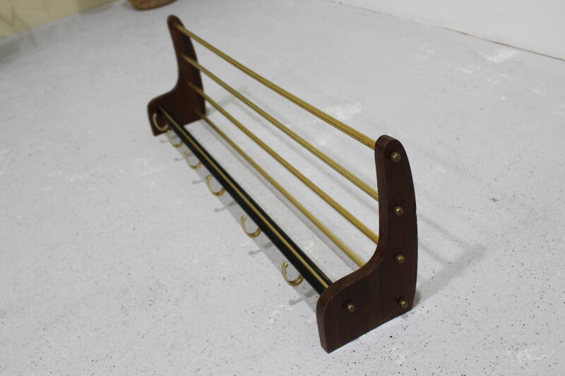 Vintage coat rack, wardrobe - wood, brass, 60s | 00998