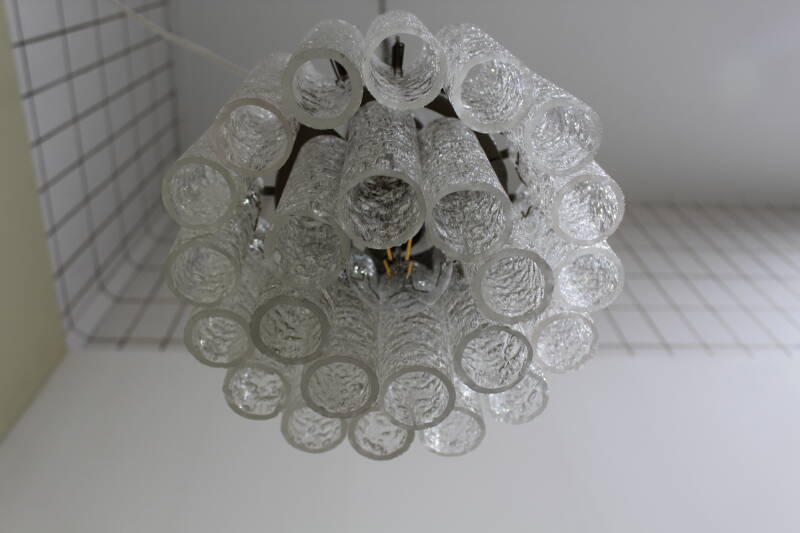 Vintage DORIA Pendelleuchte Kronleuchter - Eisglas 60er | 01244