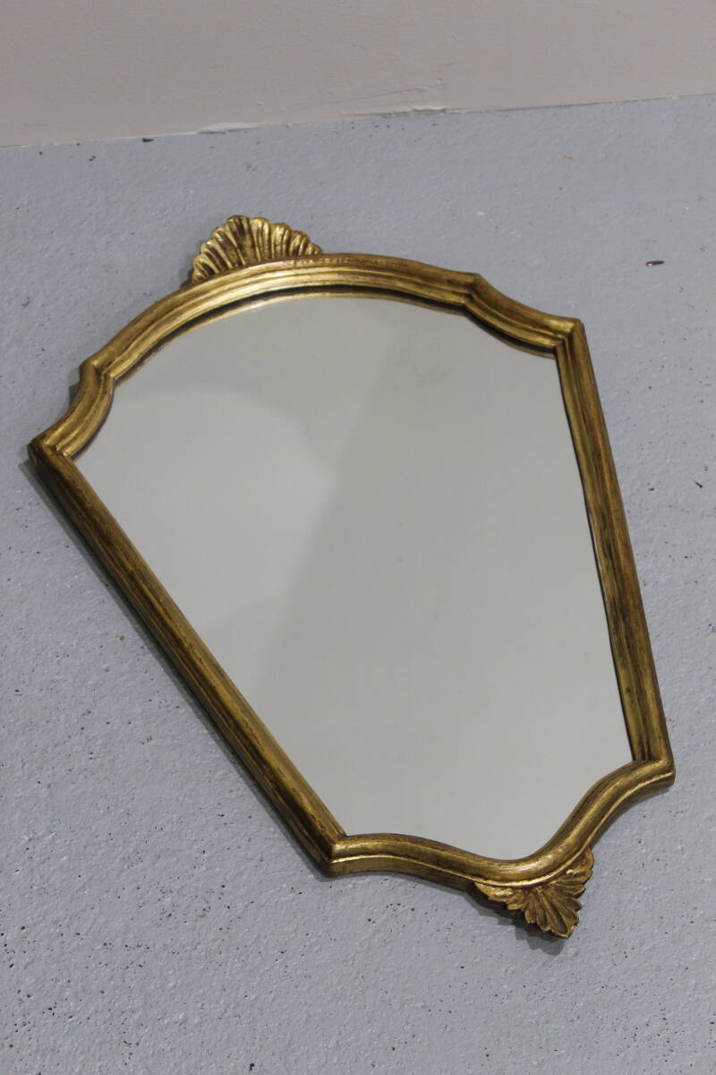 Vintage gold mirror - crest mirror, wood | 01320