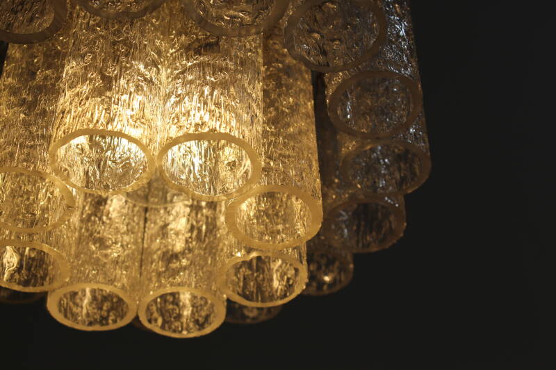Vintage DORIA Pendelleuchte Kronleuchter - Eisglas 60er | 01244