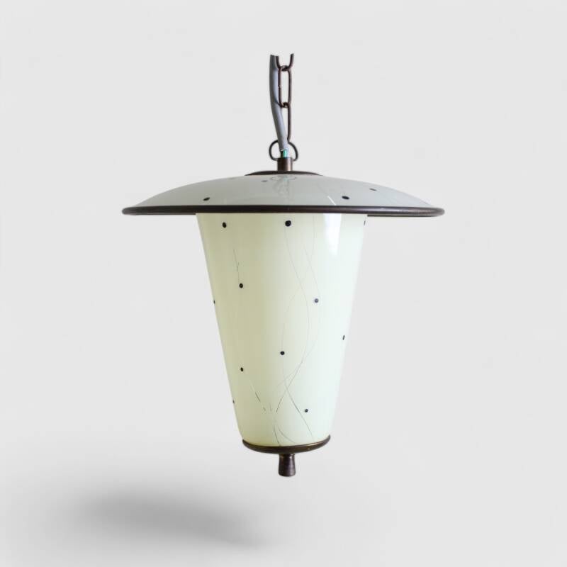Vintage hanglamp - wit, messing, jaren '50 | 01355