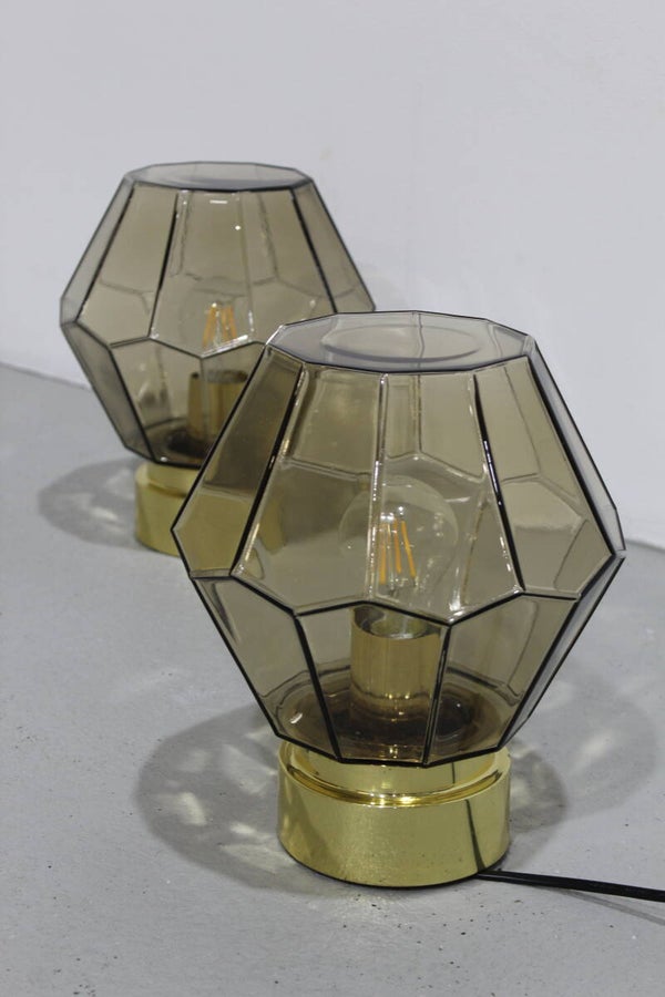 Vintage plafondlamp, wandlamp Glashütte Limburg - rookglas