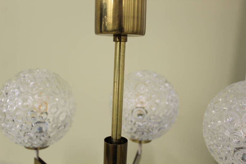 Vintage pendant lamp, 6-arms - brass, pressed glass, 1960s | 00801