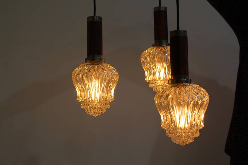 Vintage cascade lamp - transparant, hout, jaren '70 | 00942