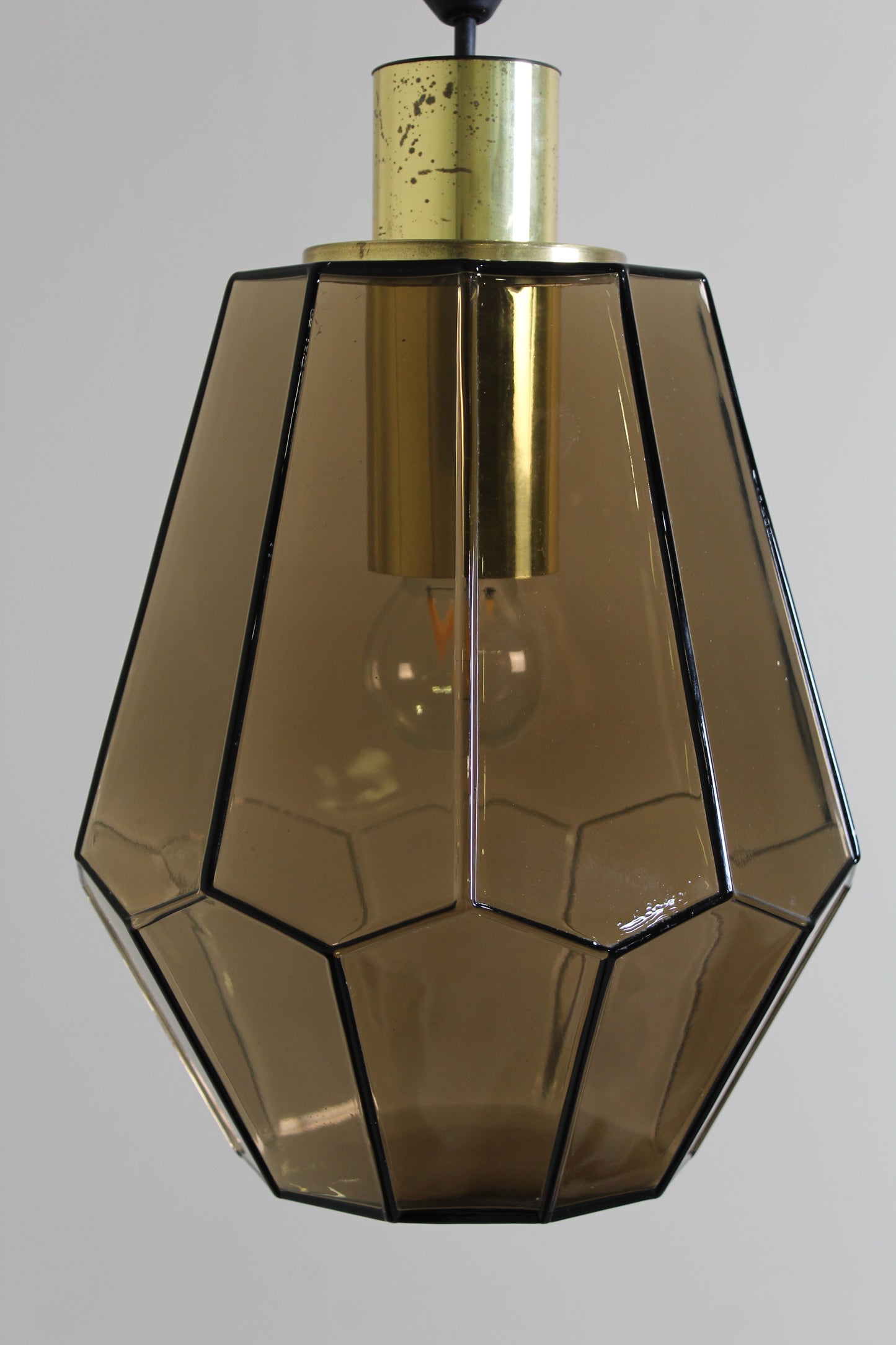 Vintage rookglas hanglamp, plafondlamp Glashutte Limburg