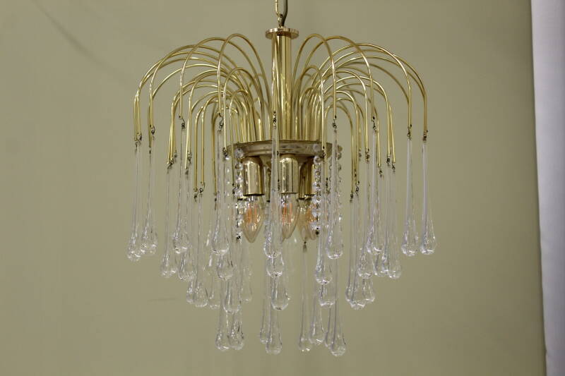 Vintage teardrop lamp - transparent, gold Murano | 00868