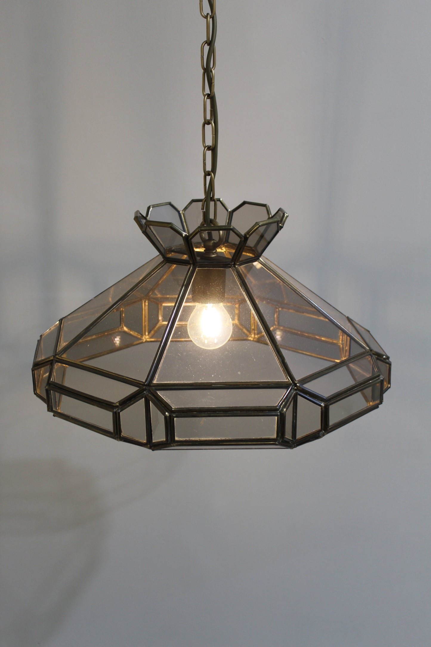 Vintage Pendelleuchte Buntglas - Rauchglas, 70er