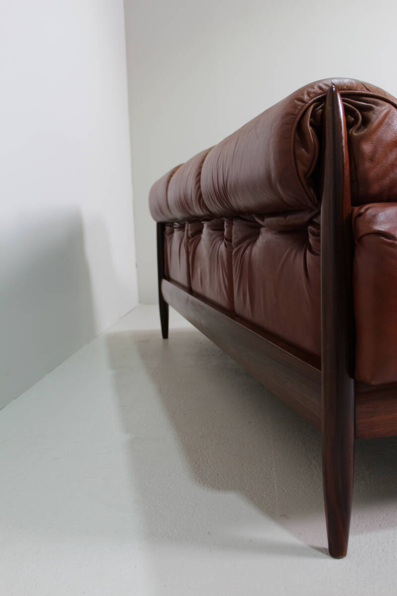 Vintage leather 3-seater sofa - 1960s, brown | 01431