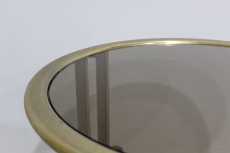Vintage round side table - smoked glass, brass 70s | 01156