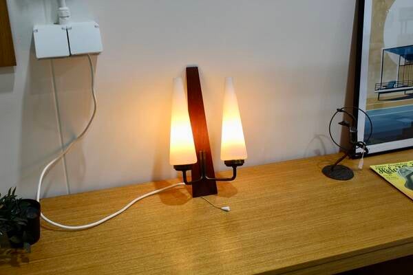 Vintage wall lamp – wood, opal glass | 01141