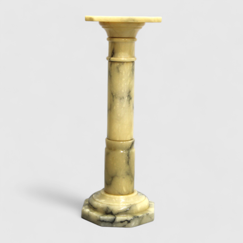 Vintage column, plant stand, pillar - marble, yellow | 01181