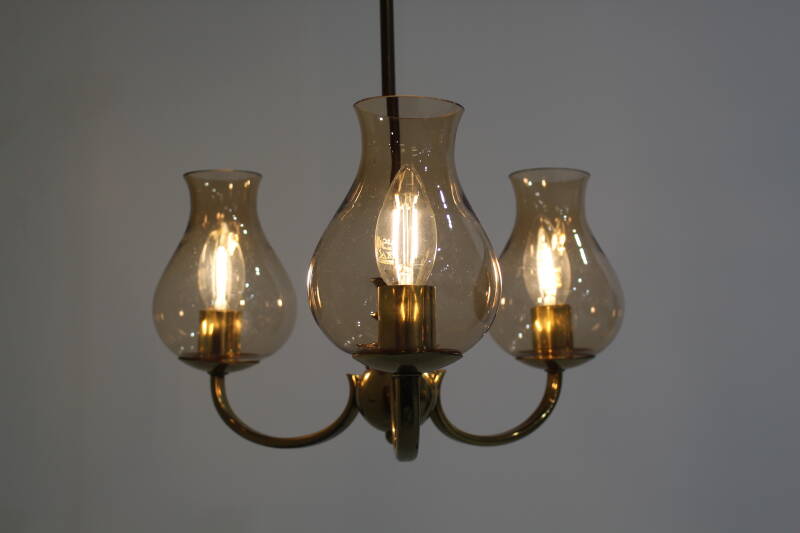 Vintage pendant lamp - 3 arms, brass 70s | 00976