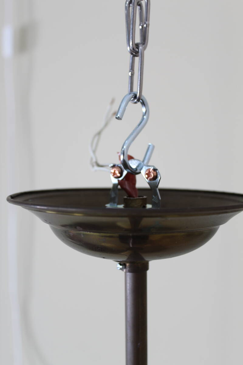 Vintage hanglamp, 3-armig - messing, glas jaren '50 | 01356