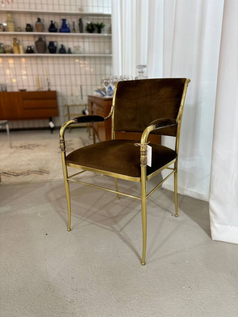 Vintage stoel - messing, bruin, velours| 01208
