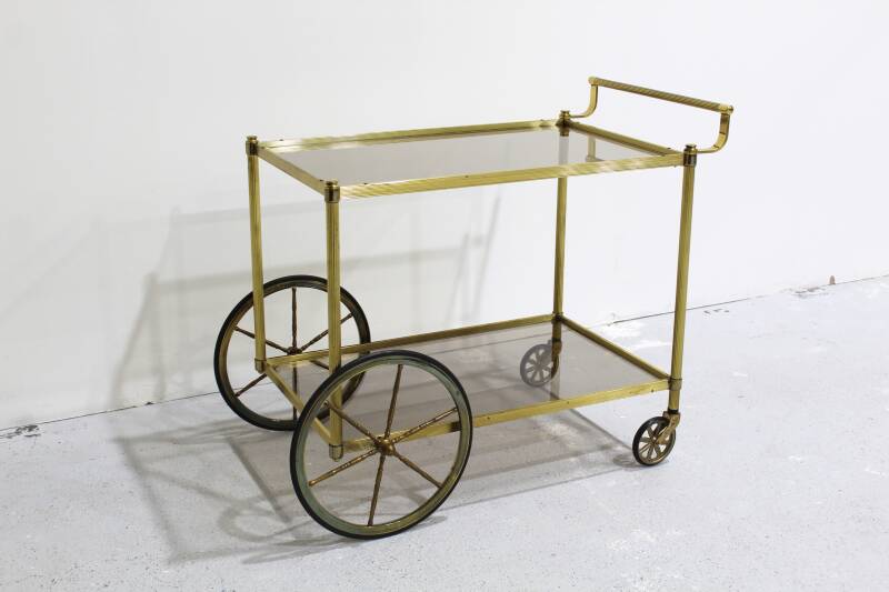 Vintage serveerwagen, messing rookglas - jaren '70 | 00939