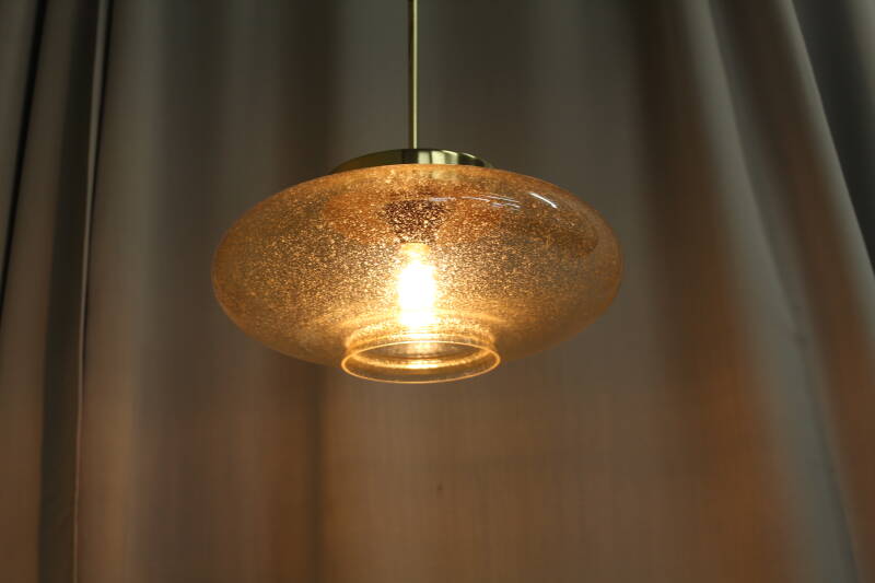 Vintage hanglamp AKA Leuchten, messing goud glas | 00790
