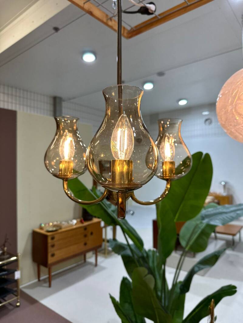 Vintage pendant lamp - 3 arms, brass 70s | 00976