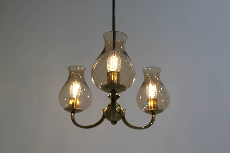 Vintage pendant lamp - 3 arms, brass 70s | 00976