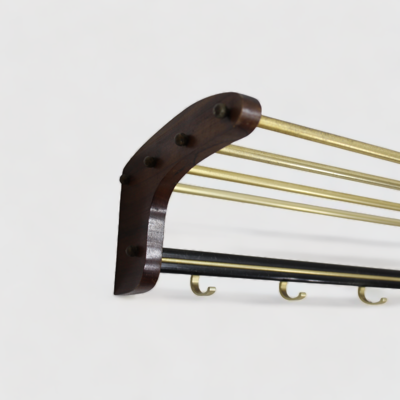 Vintage coat rack, wardrobe - wood, brass, 60s | 00998