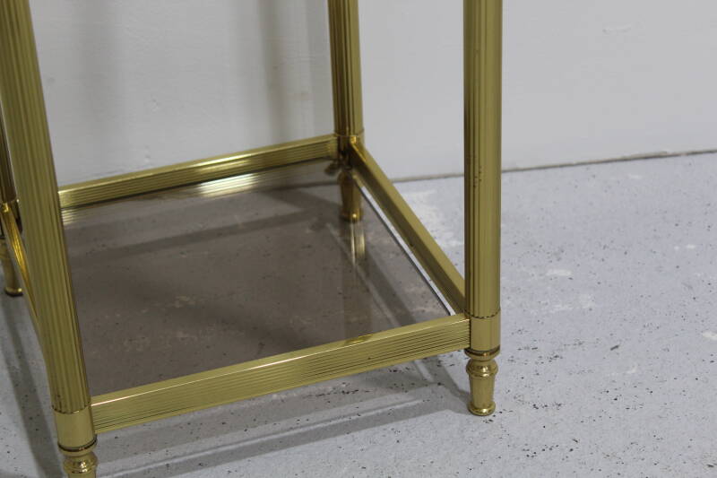 Vintage plantenstandaard, plantentafel - messing, rookglas | 00969