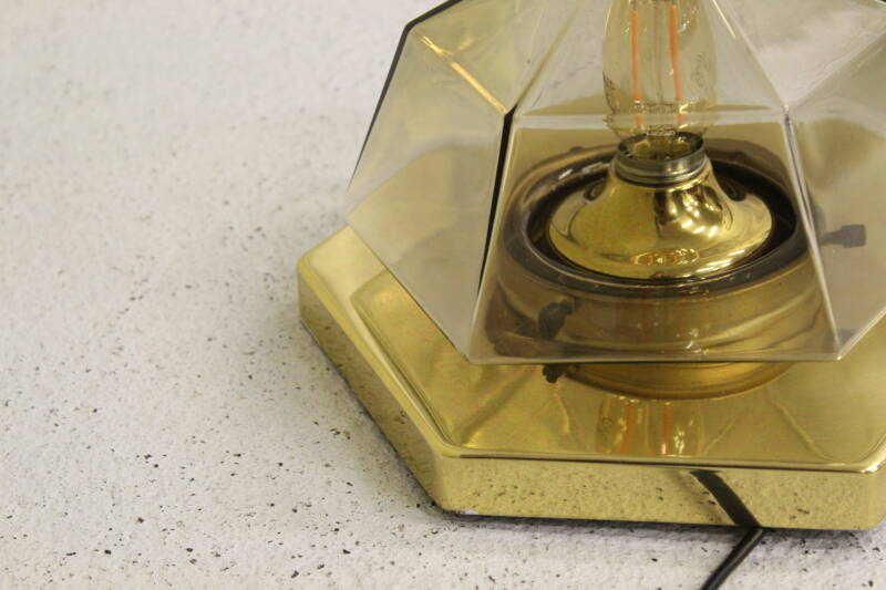 Vintage wandlamp, plafondlamp - messing, rookglas